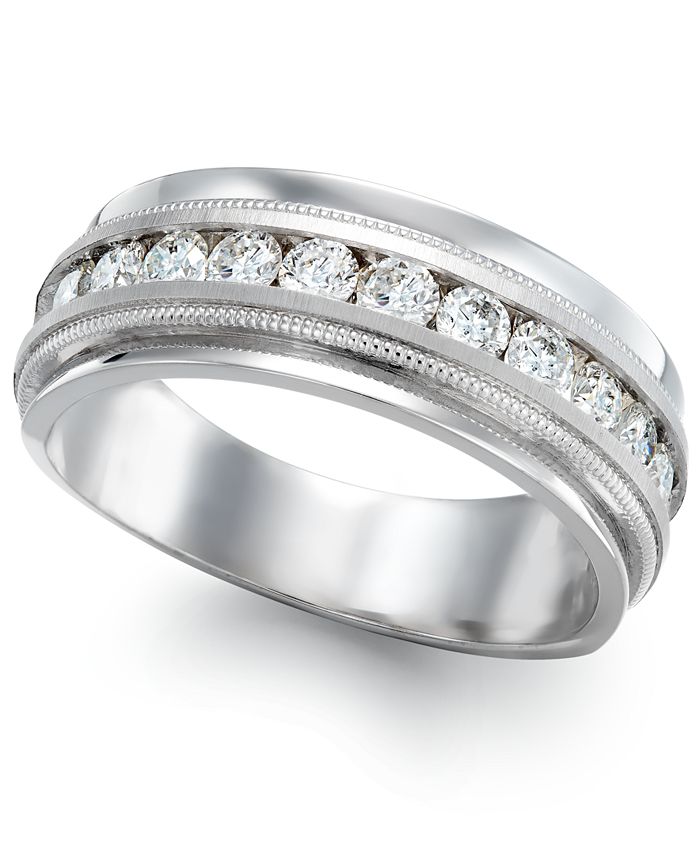 Macy's Men's Diamond Milgrain Trim Ring in 14k White Gold (1 ct. t.w ...