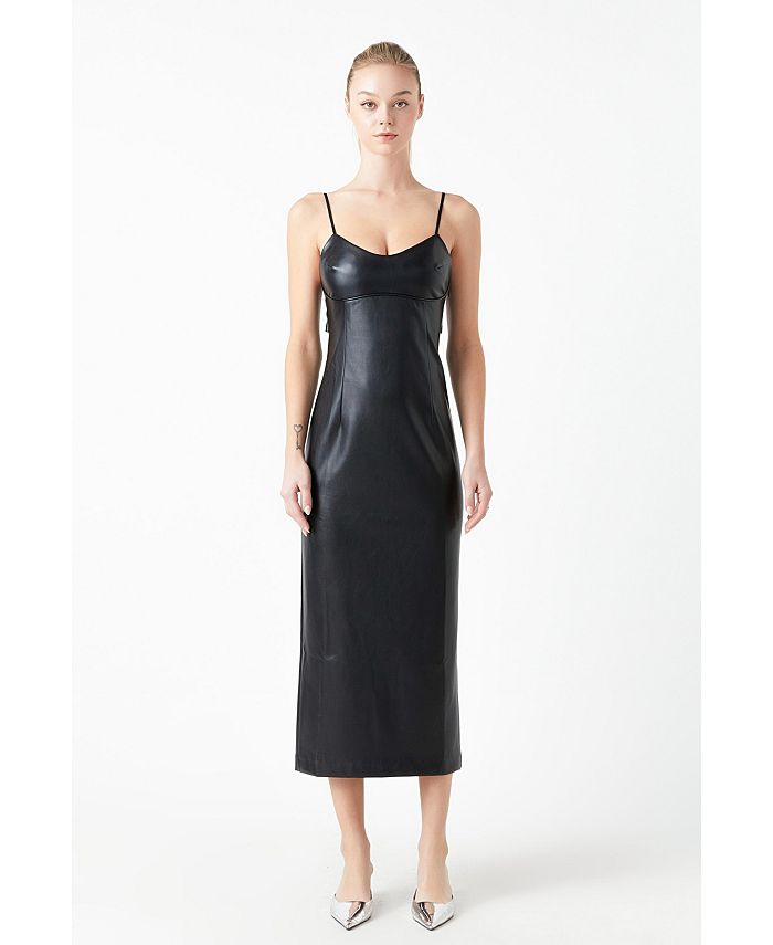 Grey Lab Women's Pu Midi Sleeveless Dress - Macy's