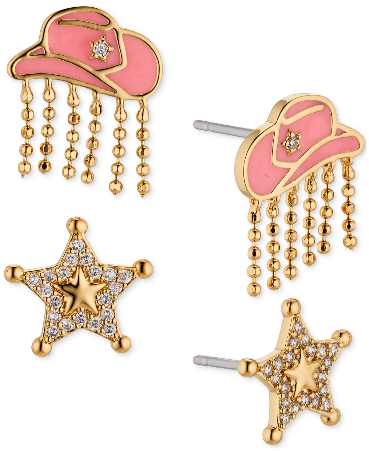 by Nadri 2-Pc. Set Pave Cowboy Hat & Sheriff Star Stud Earrings - Gold