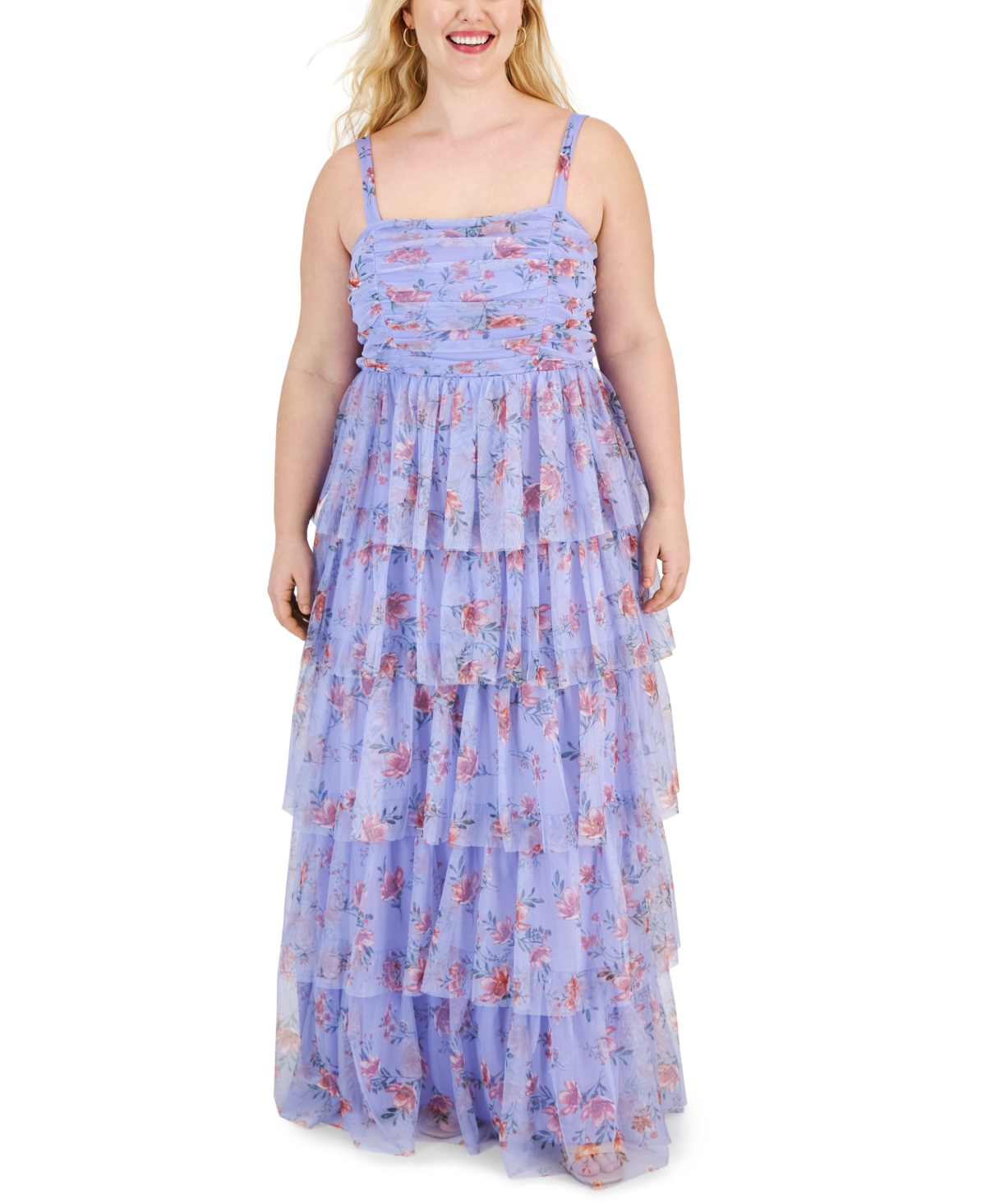 City Studios Trendy Plus Size Tiered Tulle Ball Gown In Lavender