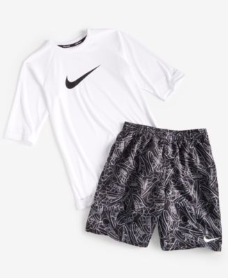 Shop Nike Big Boys Trunks Rashguard T Shirt Shorts In Black