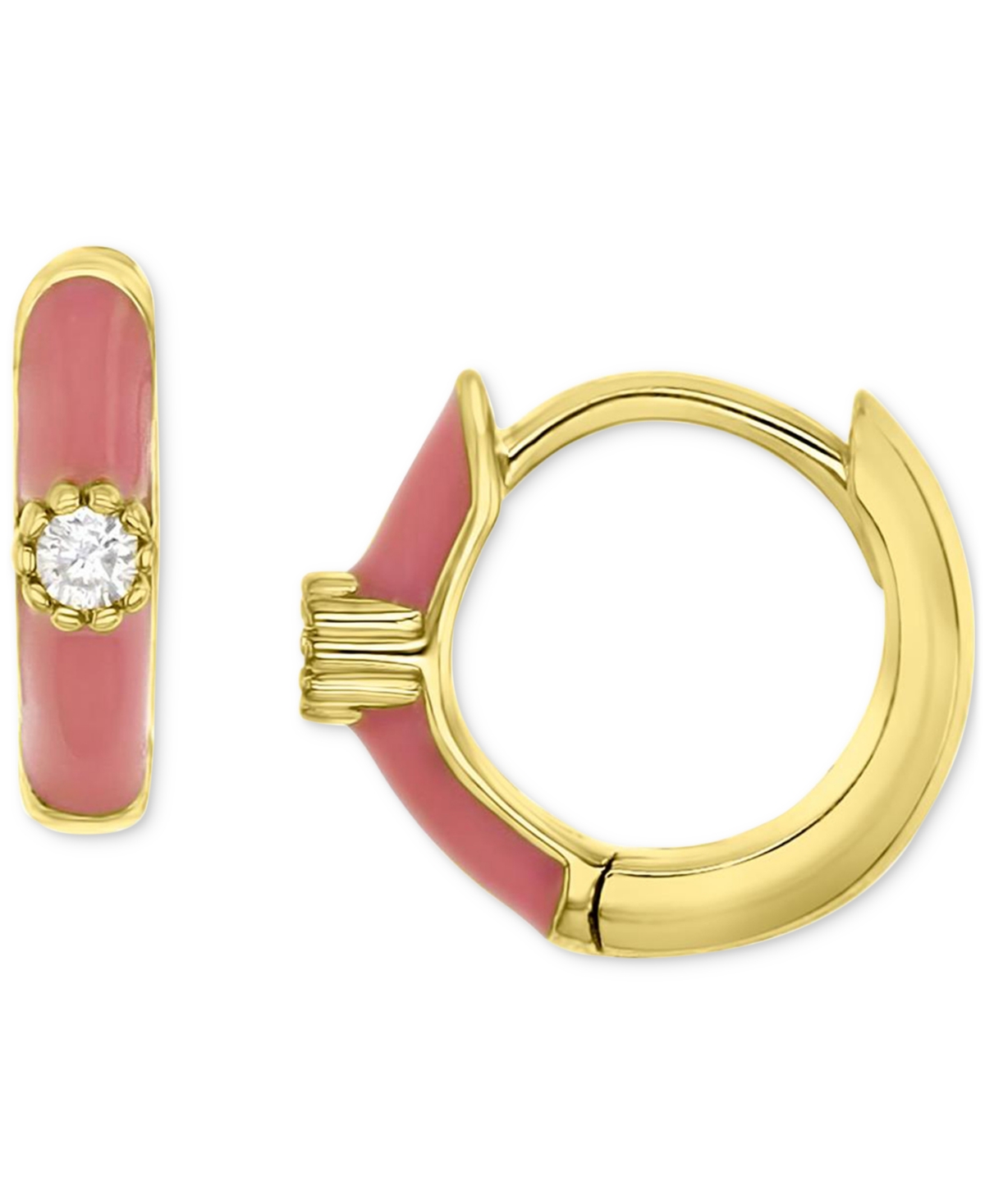 Cubic Zirconia & Enamel Small Hoop Earrings in 14k Gold-Plated Sterling Silver, 0.59" - Pink