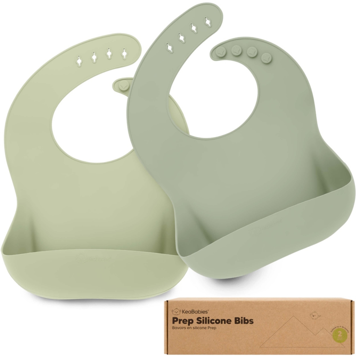 2-Pack Silicone Bibs For Babies, Food Grade Silicone Baby Bibs for Eating, Feeding, Toddler Bibs, Boys, Girls - Sage