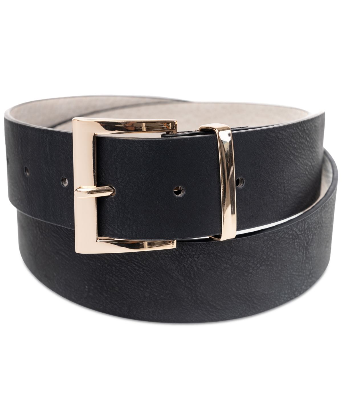 On 34th Women's Square-buckle Faux-leather Belt, Created For Macy's In Black