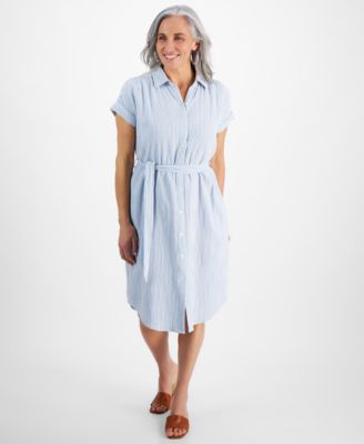 Style Co Petite Striped Cotton Camp Shirt Dress Created for Macy s Macy s