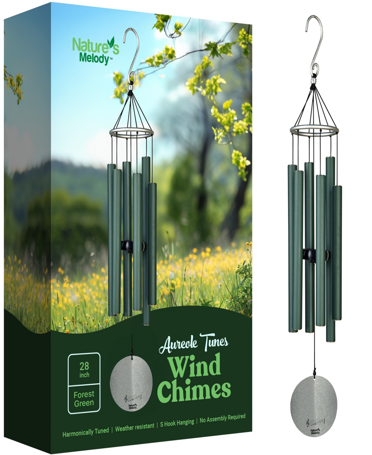 Nature's Melody Aureole Tunes Wind Chimes - 6-Tube Outdoor Windchime, B Pentatonic Scale - Inch