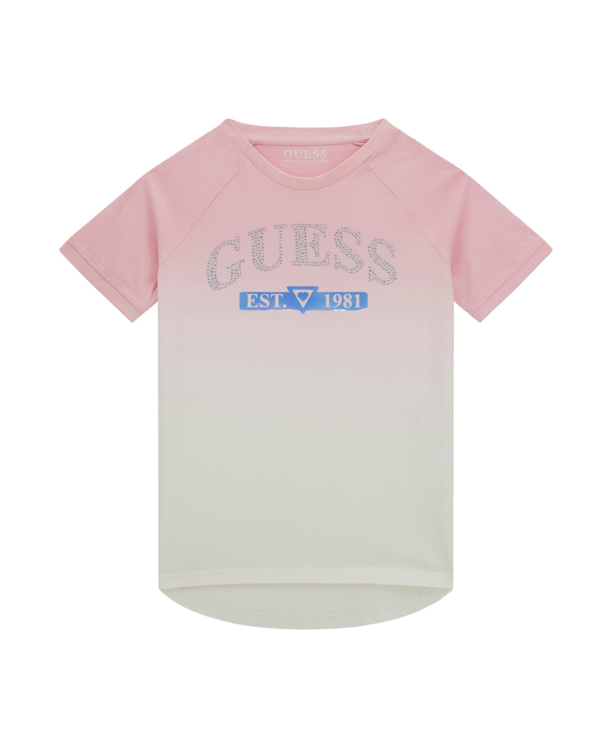 Shop Guess Big Girls Short Sleeve Dip Dye Rhinestone Logo T-shirt In Pink
