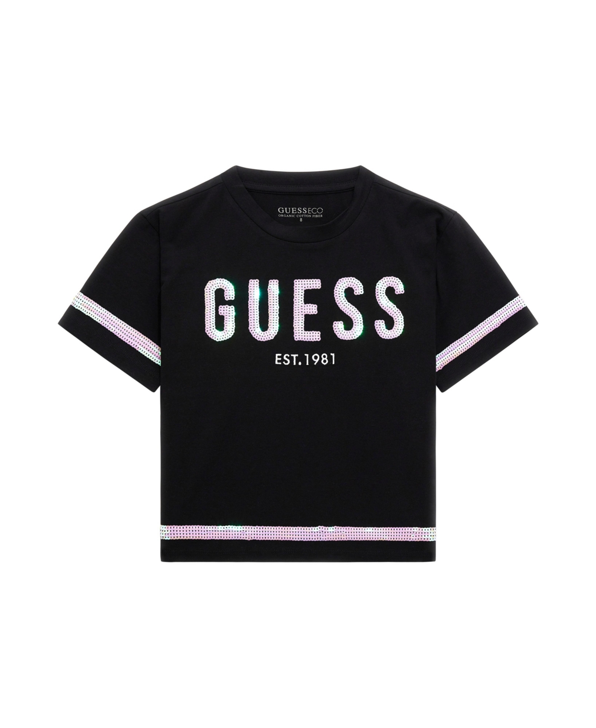 Shop Guess Big Girls Short Sleeve Sequin Logo T-shirt With Embroidery In Black