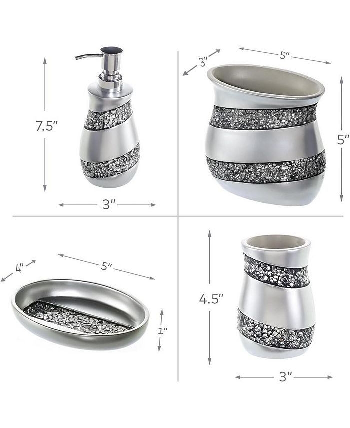 Creative Scents Bathroom Accessories Set 4 Piece Silver Mosaic Glass