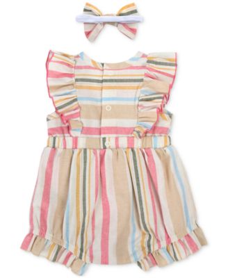 Baby Girls Striped Romper and Headband, 2 Piece Set