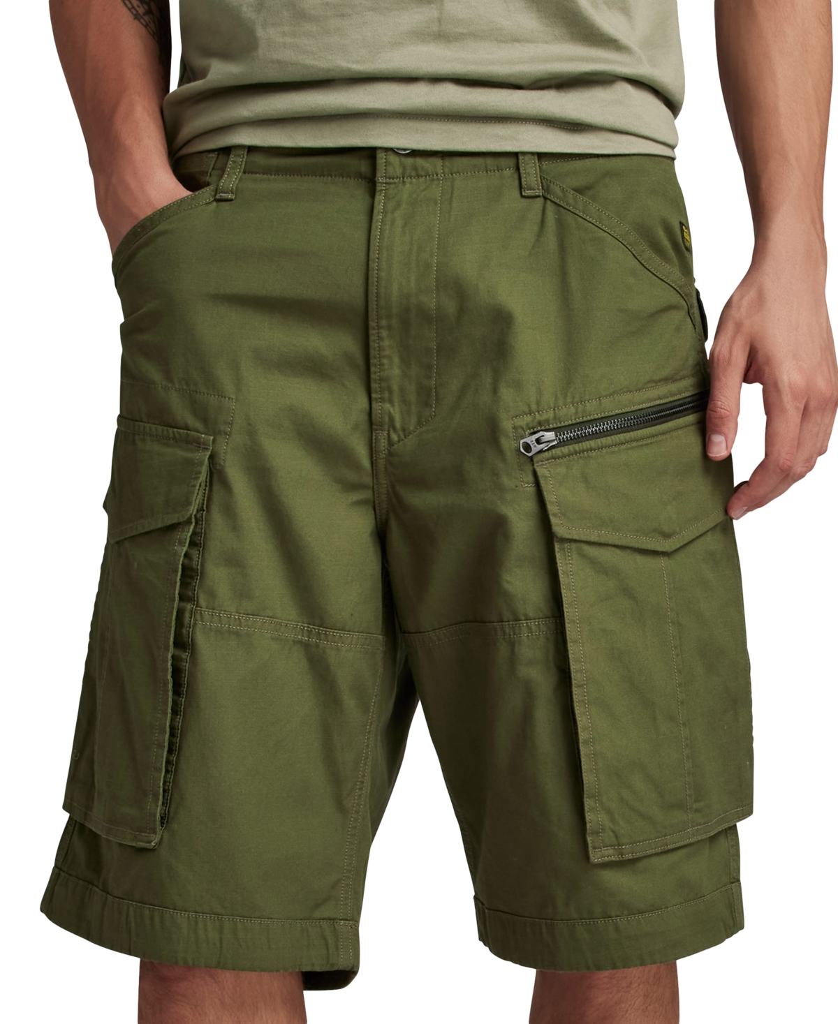 Shop G-star Raw Men's Relaxed-fit Rovic Zip Shorts In Shadow Olive