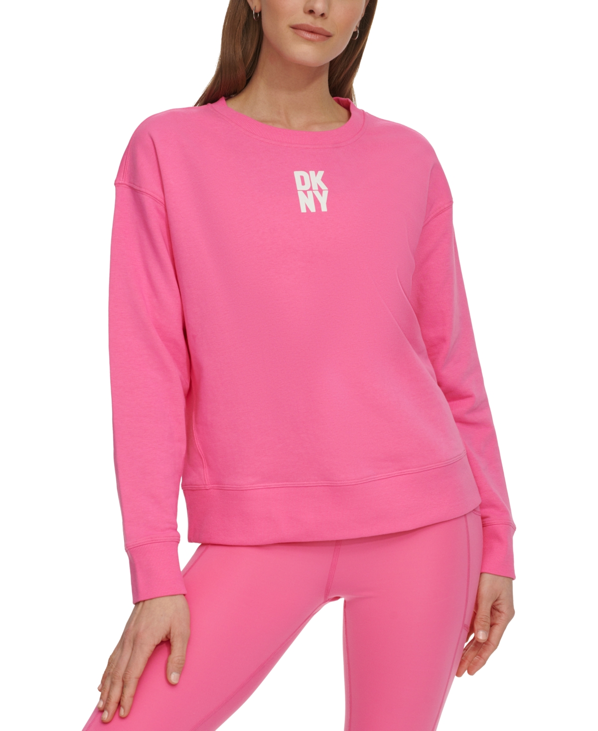Shop Dkny Sport Women's Puff-logo Long-sleeve Sweatshirt In Azalea Pink