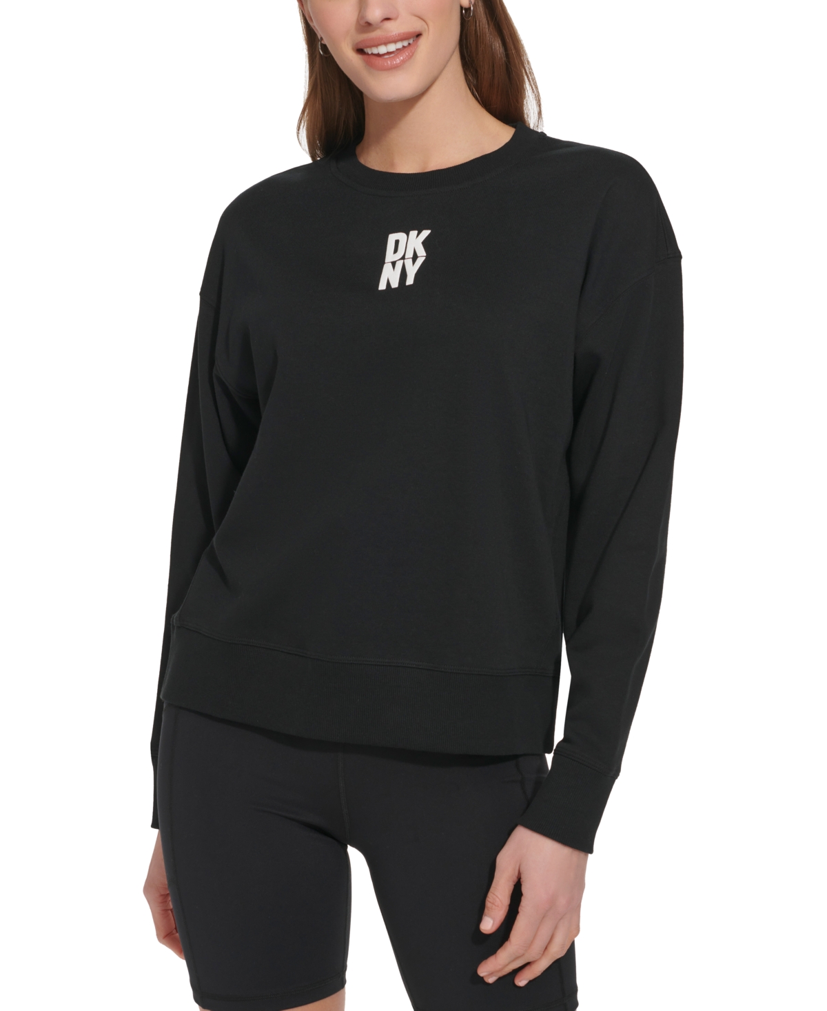 Shop Dkny Sport Women's Puff-logo Long-sleeve Sweatshirt In Black