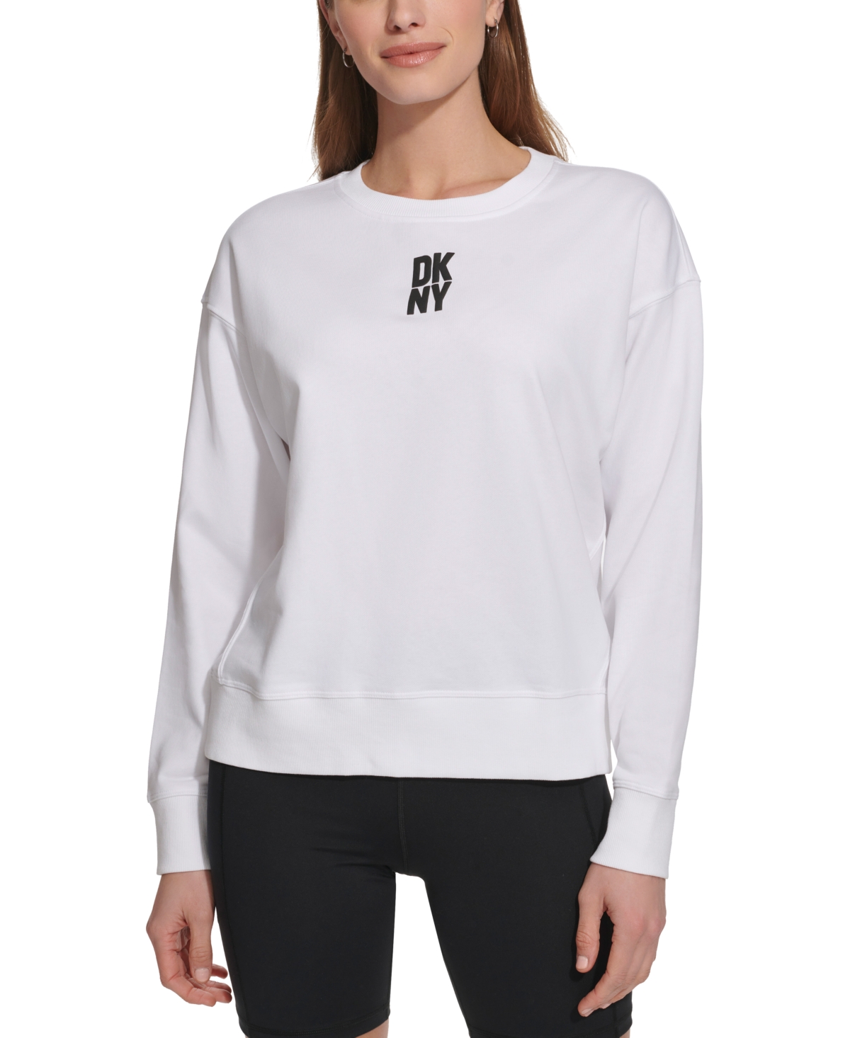 Shop Dkny Sport Women's Puff-logo Long-sleeve Sweatshirt In White
