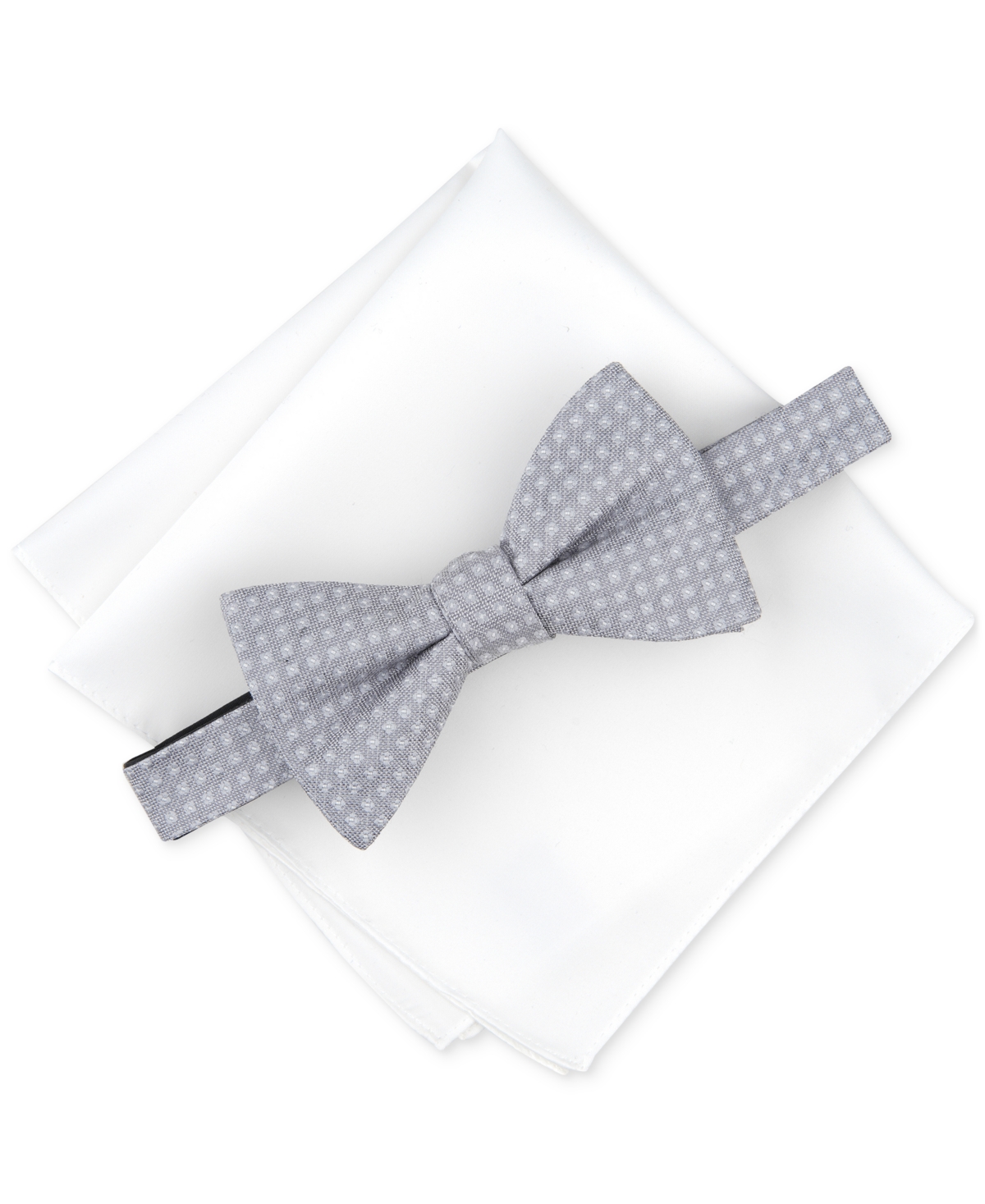 Alfani Men's Hazel Square-pattern Bow Tie & Solid Pocket Square Set, Created For Macy's In Silver