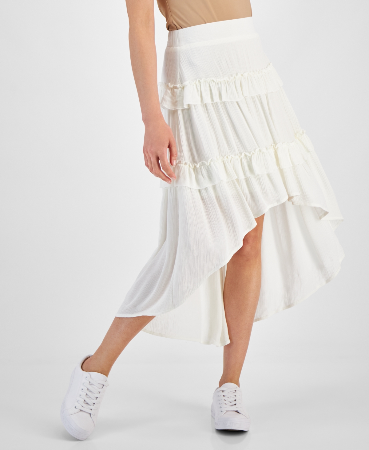 Juniors' Tiered High-Low Hem Skirt - White