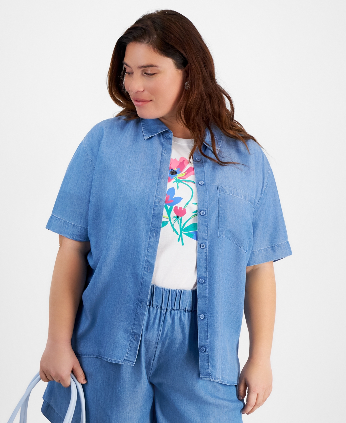 On 34th Trendy Plus Size Button-down Woven Top, Created For Macy's In Spring Wash