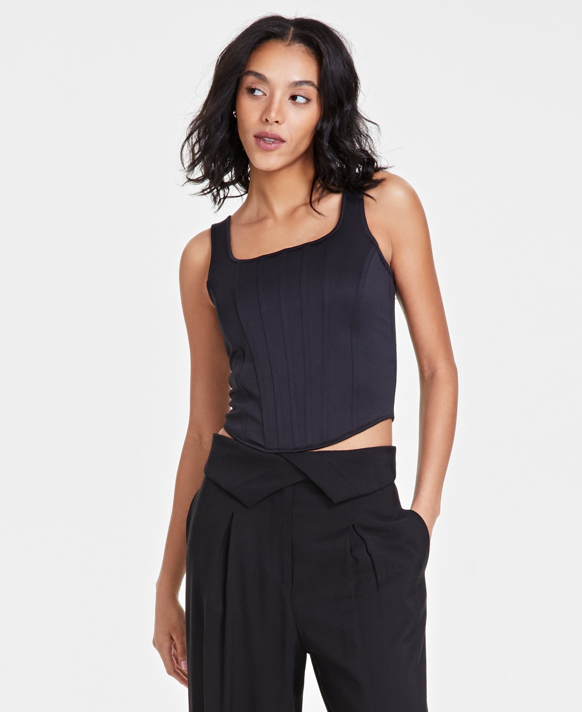 Bar Iii Women's Square-neck Sleeveless Corset Top, Created For Macy's In Deep Black