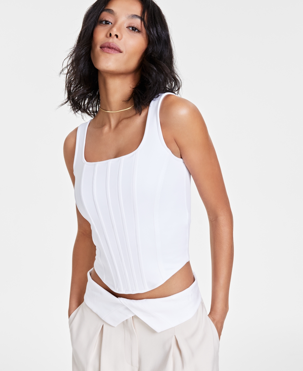 Bar Iii Women's Square-neck Sleeveless Corset Top, Created For Macy's In Bright White