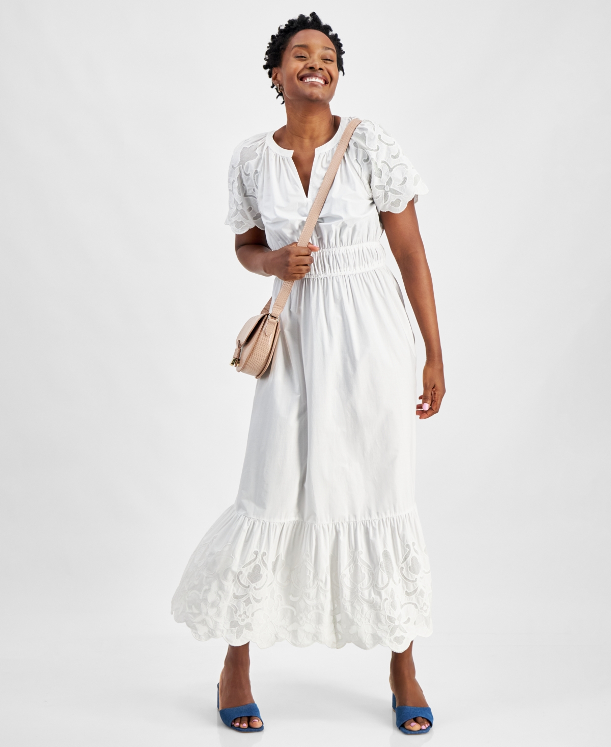 Women's Cotton Embroidered Maxi Dress, Created for Macy's - Bright White