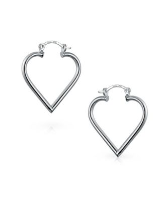 Large Heart Shaped Tube Big Hoop Earrings Sterling Silver Hinged Notched Post