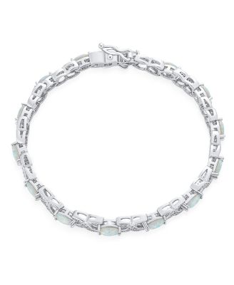 White Synthetic Opal Milgrain Infinity Tennis Bracelet Sterling Silver 8 Inches