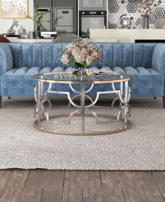 36" Metal, Glass Camille Modern Round Glass Top Coffee Table