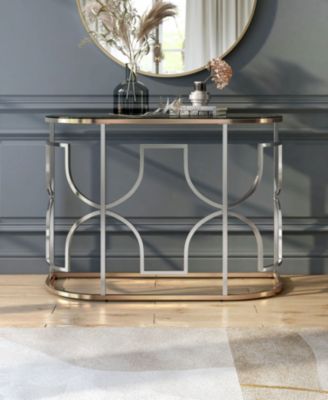 42" Metal, Glass Camille Modern Semi-Circle Glass Top Sofa Table