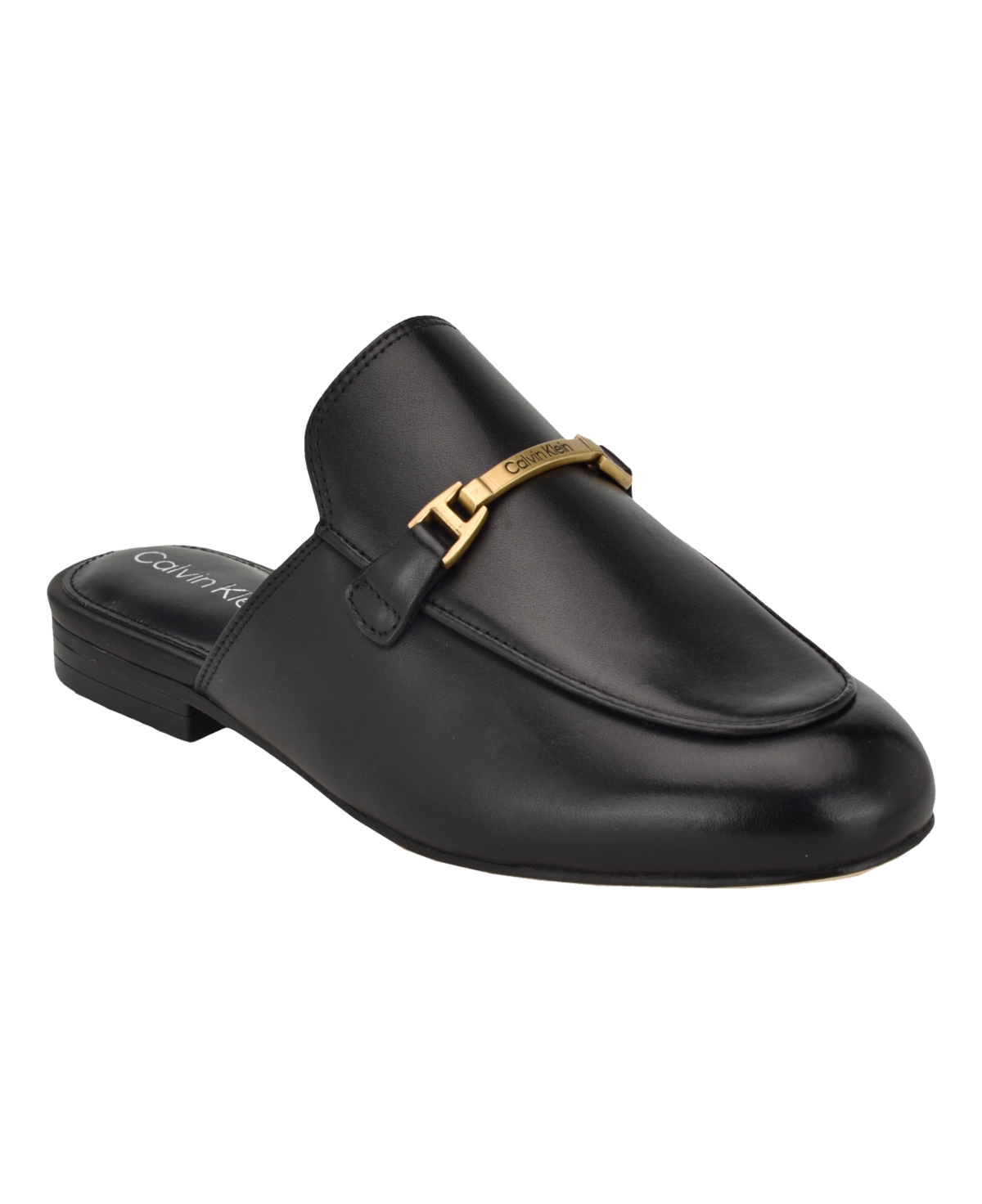 Shop Calvin Klein Women's Sidoll Almond Toe Slip-on Casual Loafers In Black Leather