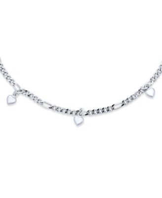 Multi Heart Dangle Charms Anklet Ankle Bracelet Sterling Silver Figaro Chain Adjustable 9 To 9.5 Inch
