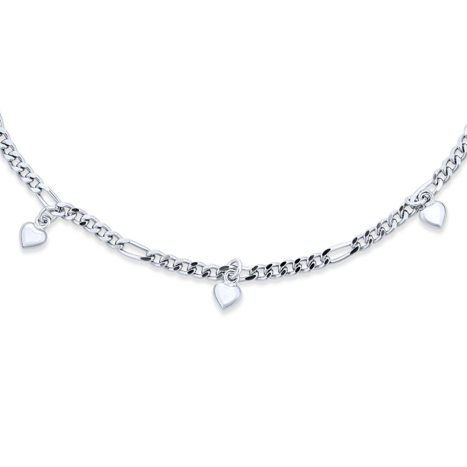 Hearts Charms Link Anklet Ankle Bracelet .925 Sterling Silver Adjustable