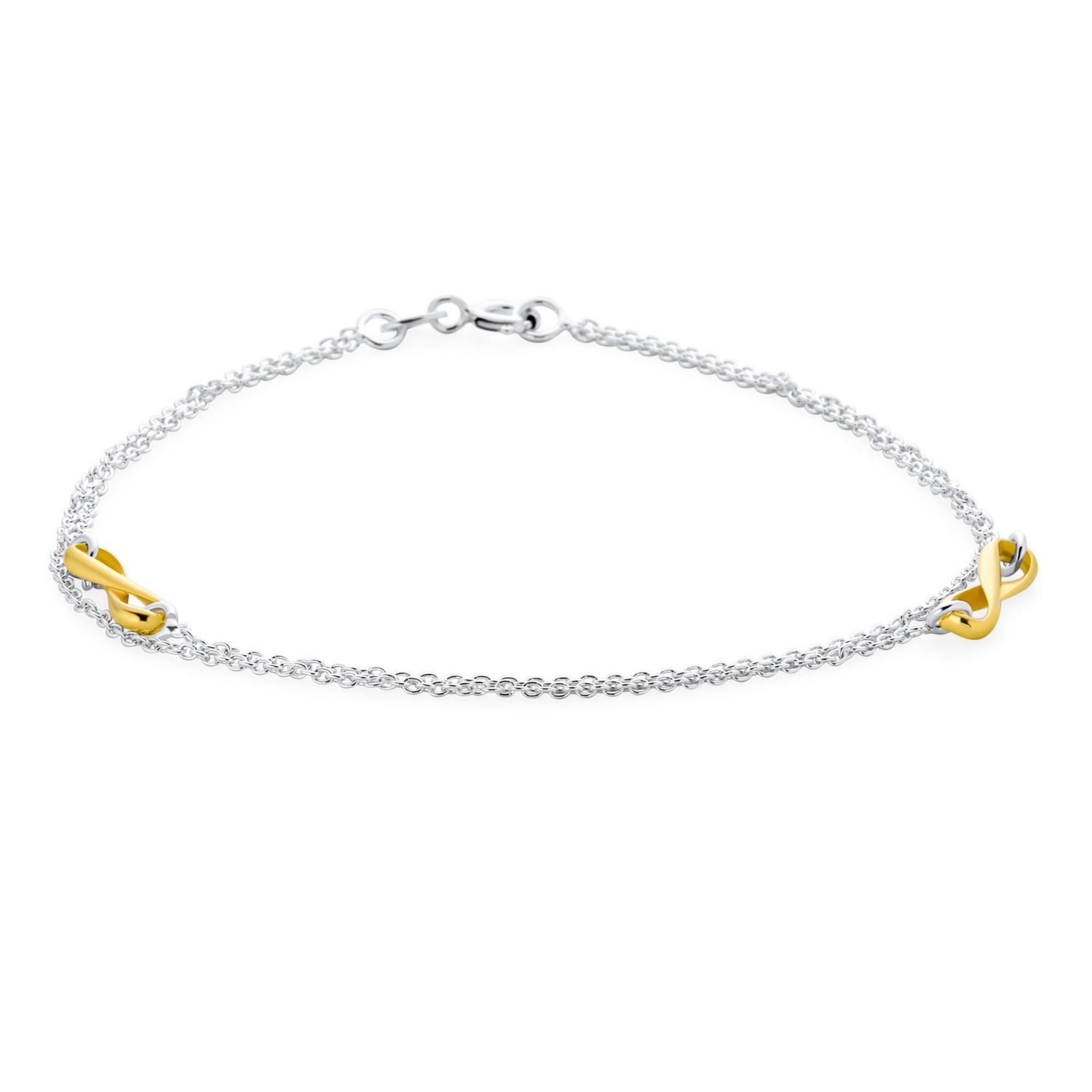 Infinity Charm Anklet Ankle Bracelet Double Strand Gold Plated .925 Silver