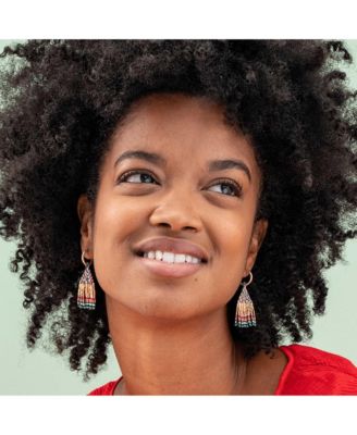 Leta Mini Gold Hoop Solid With Multi-Stripe Bottom Beaded Fringe Earrings St. Tropez