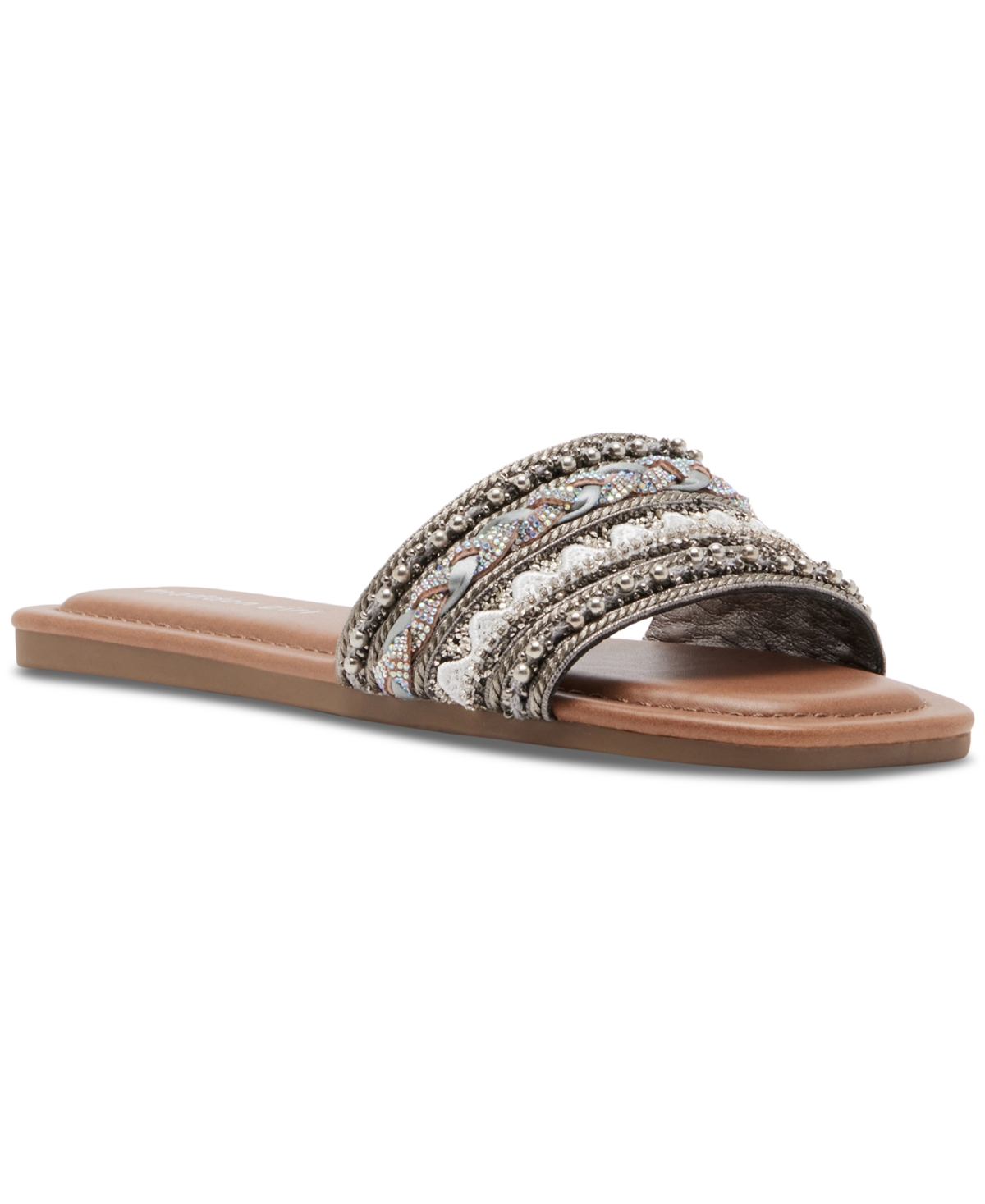 Shop Madden Girl Thread Beaded Square-toe Slide Flat Sandals In Black Multi