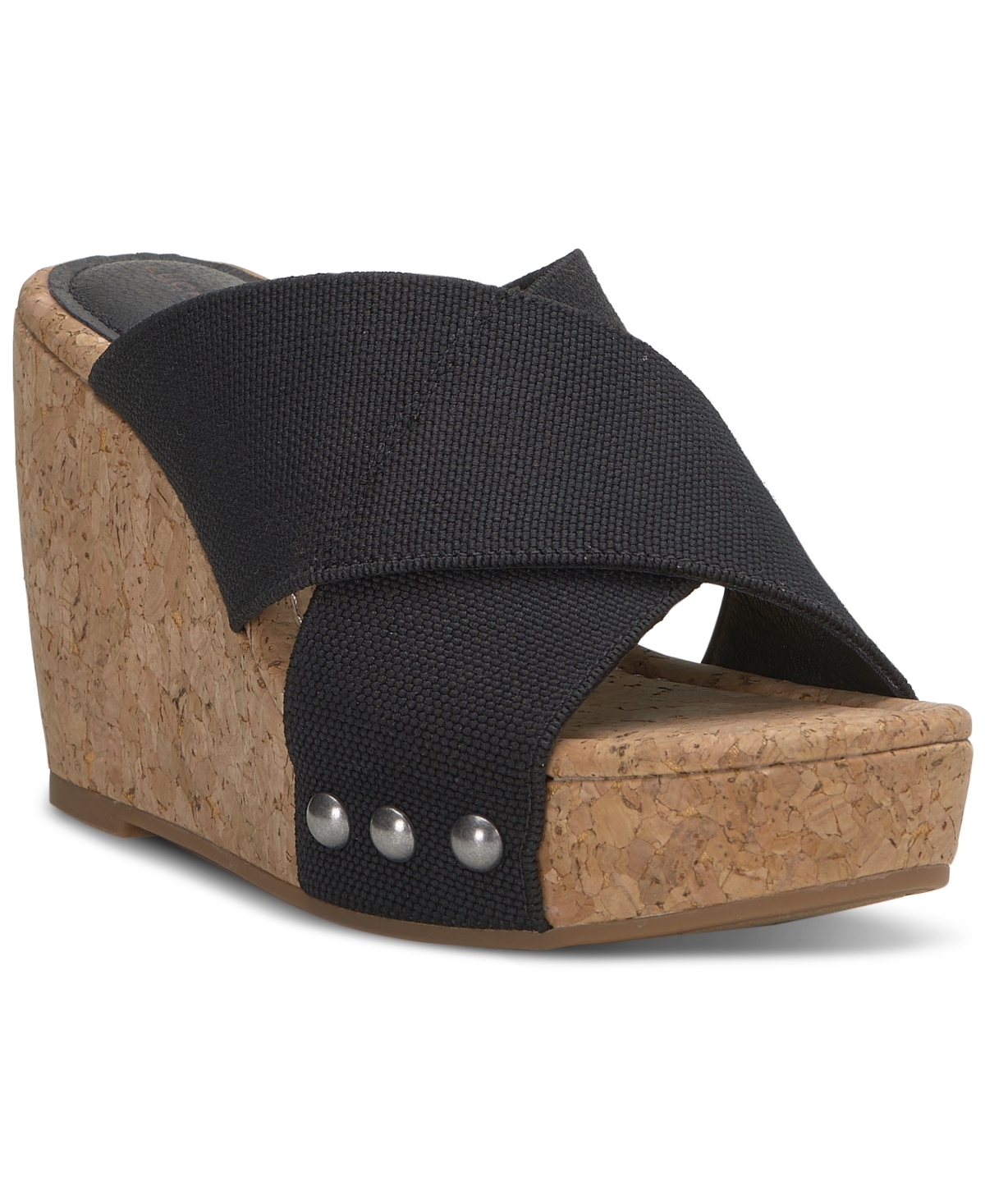Shop Lucky Brand Women's Valmai Platform Wedge Sandals In Black Linen