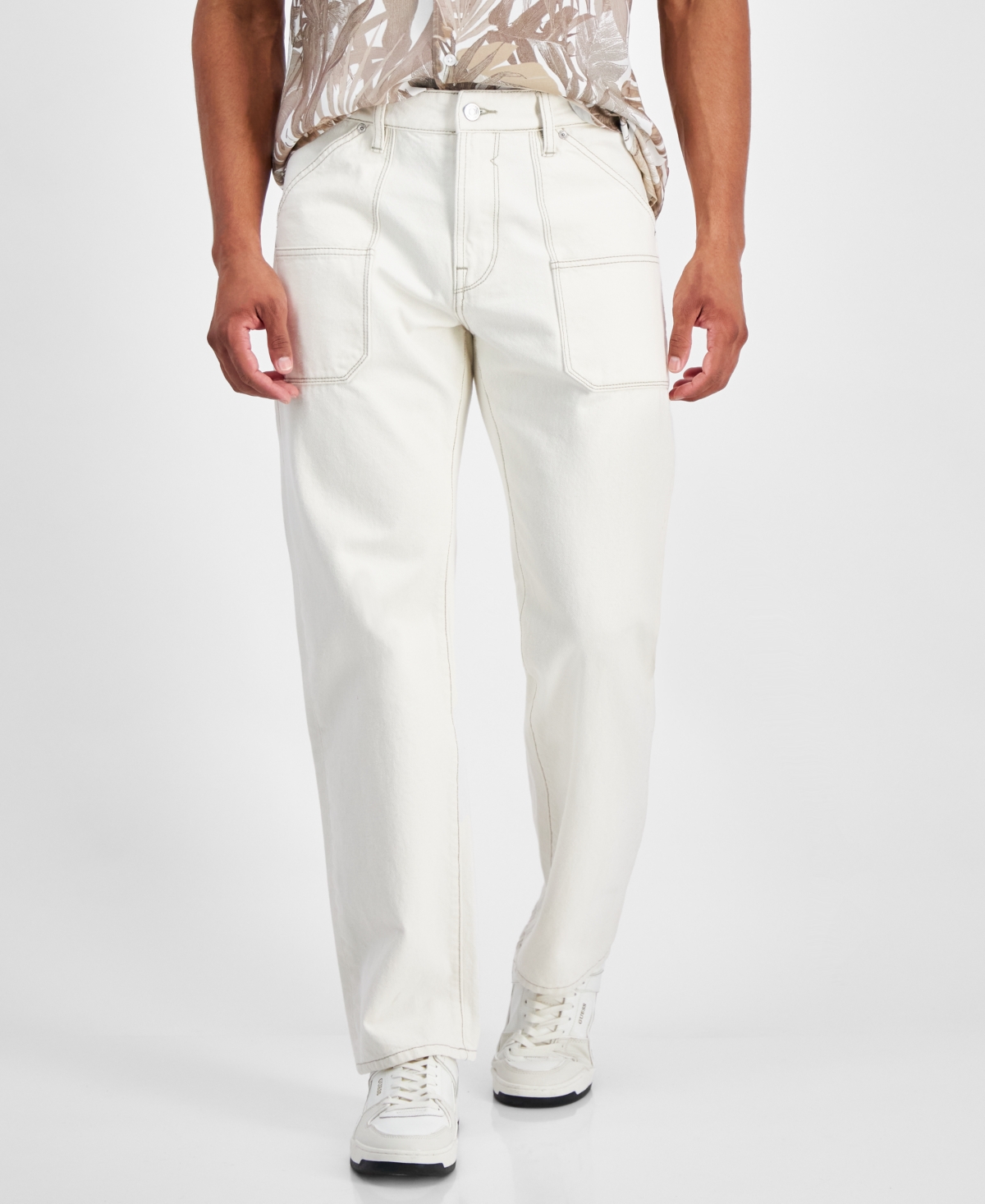 Guess Men's Mason Regular-straight Fit Jeans In Pearl White Multi