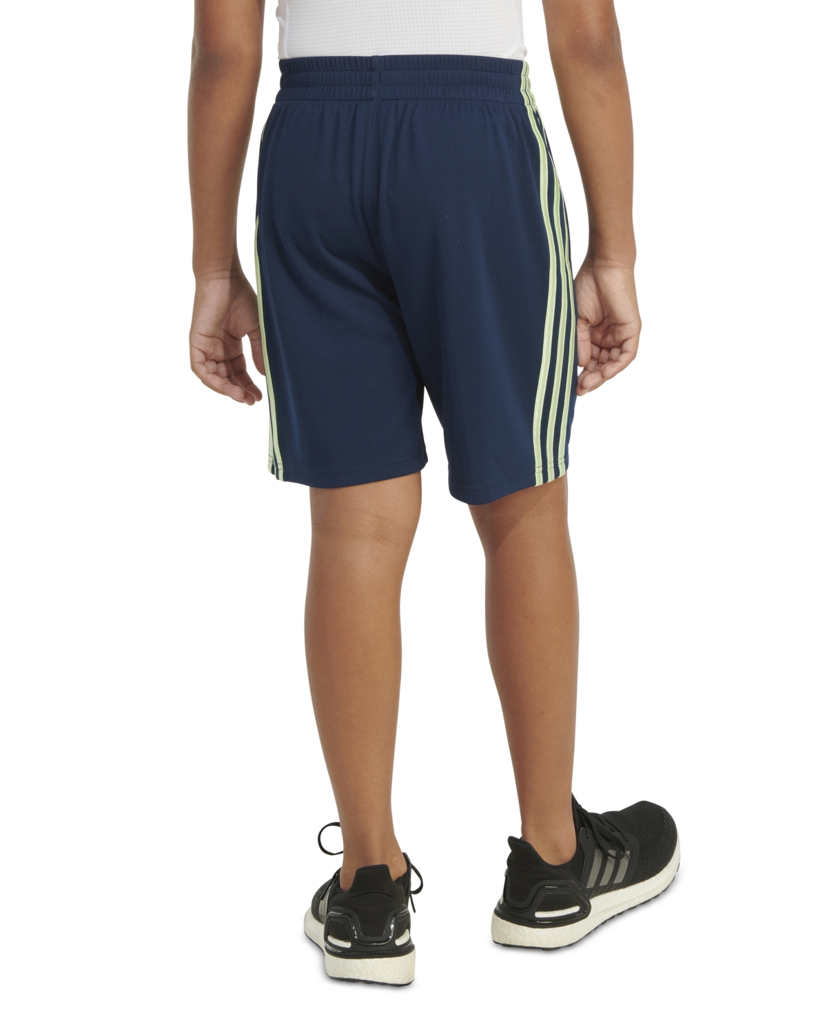 Shop Adidas Originals Big Boys Elastic Waist 3-stripe Mesh Shorts In Navy W Green