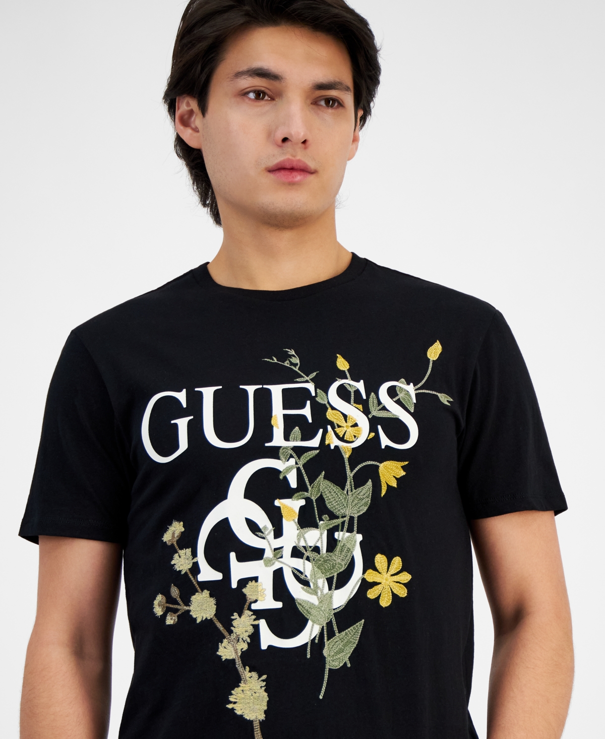 Shop Guess Men's Floral Logo T-shirt In Jet Black