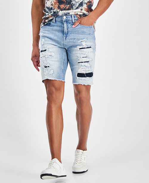 alfani GUESS Men's Logan Slim-Fit Destroyed Denim Shorts Men's Fashion & Accessories