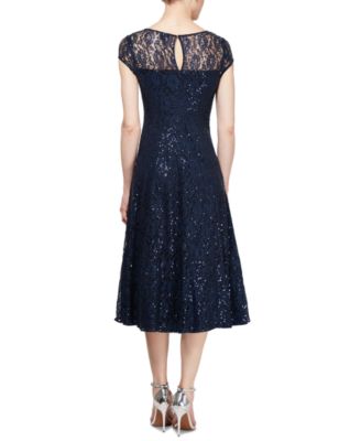Petite Sequined Lace Cap-Sleeve Dress