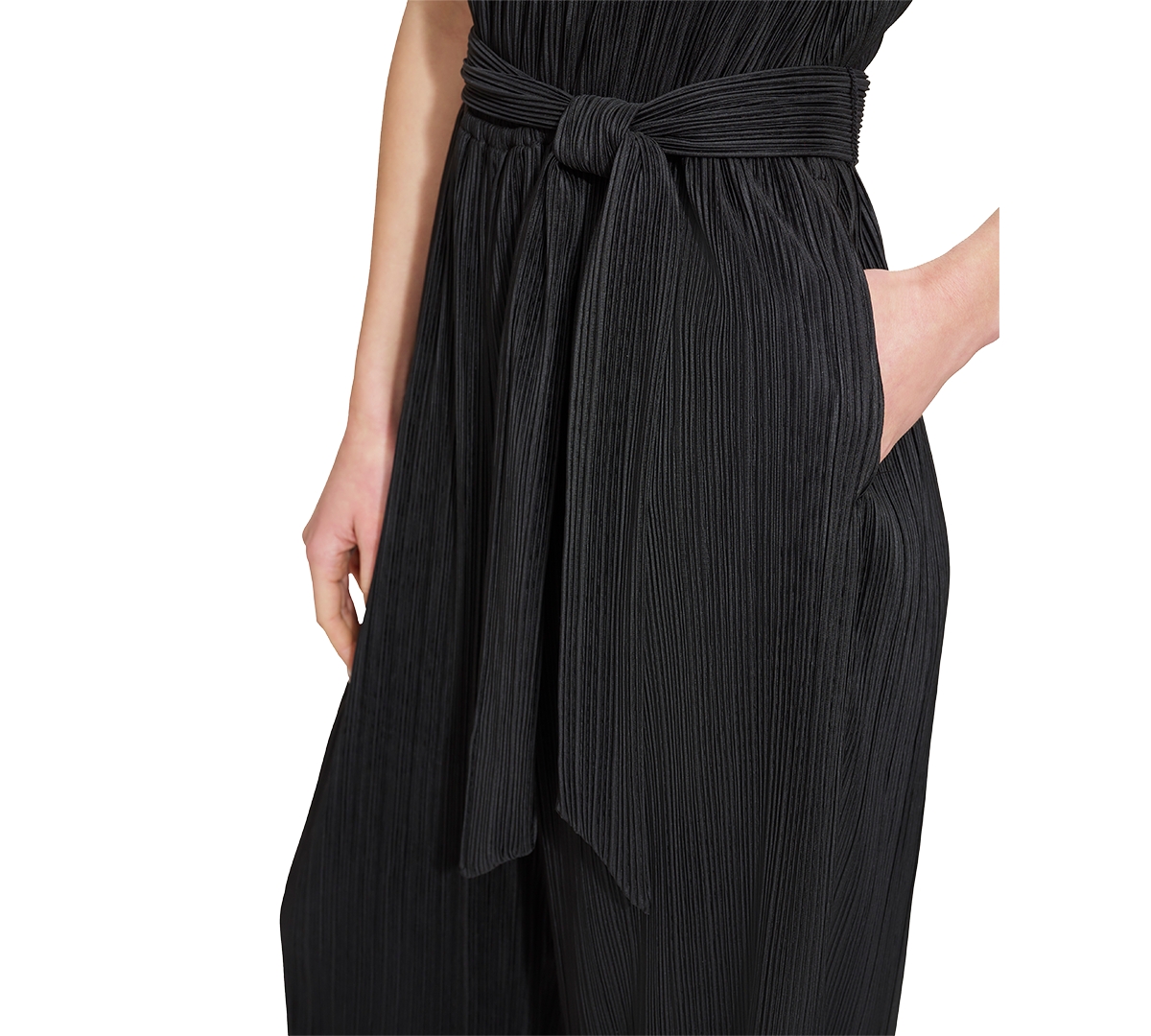 Shop Dkny Women's Plisse One-shoulder Wide-leg Jumpsuit In Black