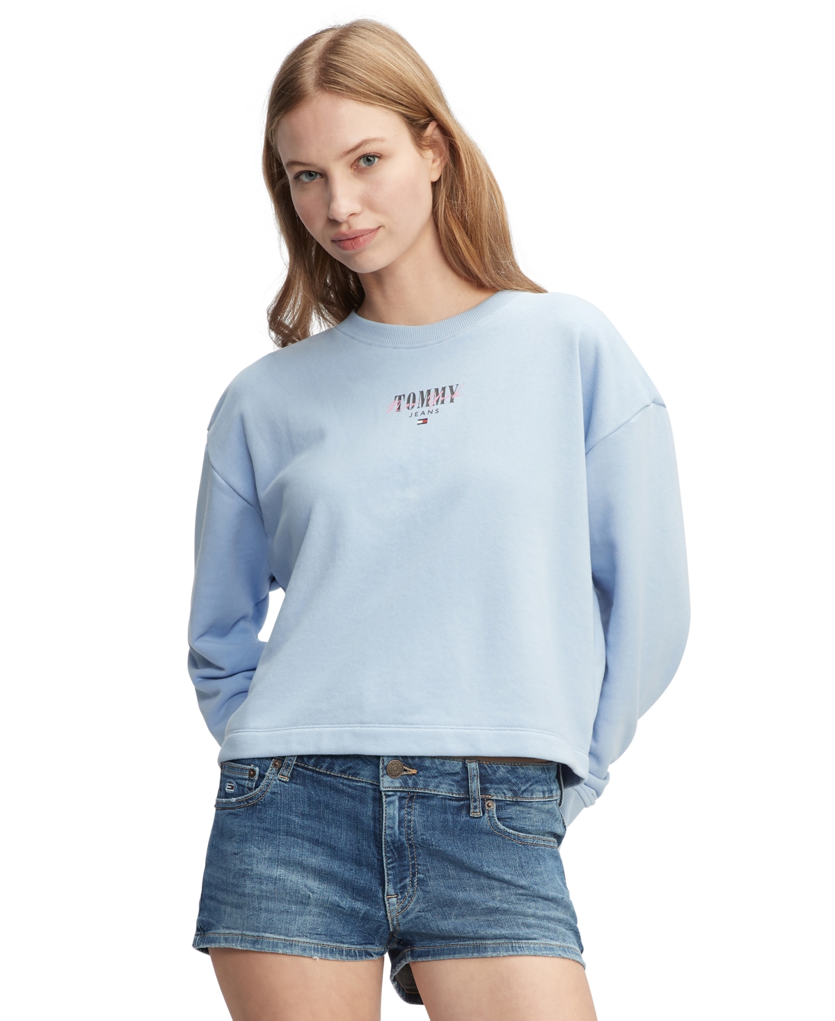 Women's Relaxed-Fit Essential Logo Crewneck Sweater - Moderate Blue