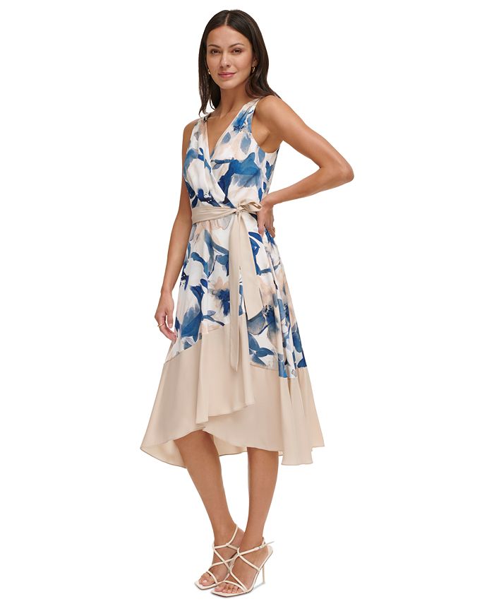 sleeveless v neck tie waist shirt dress