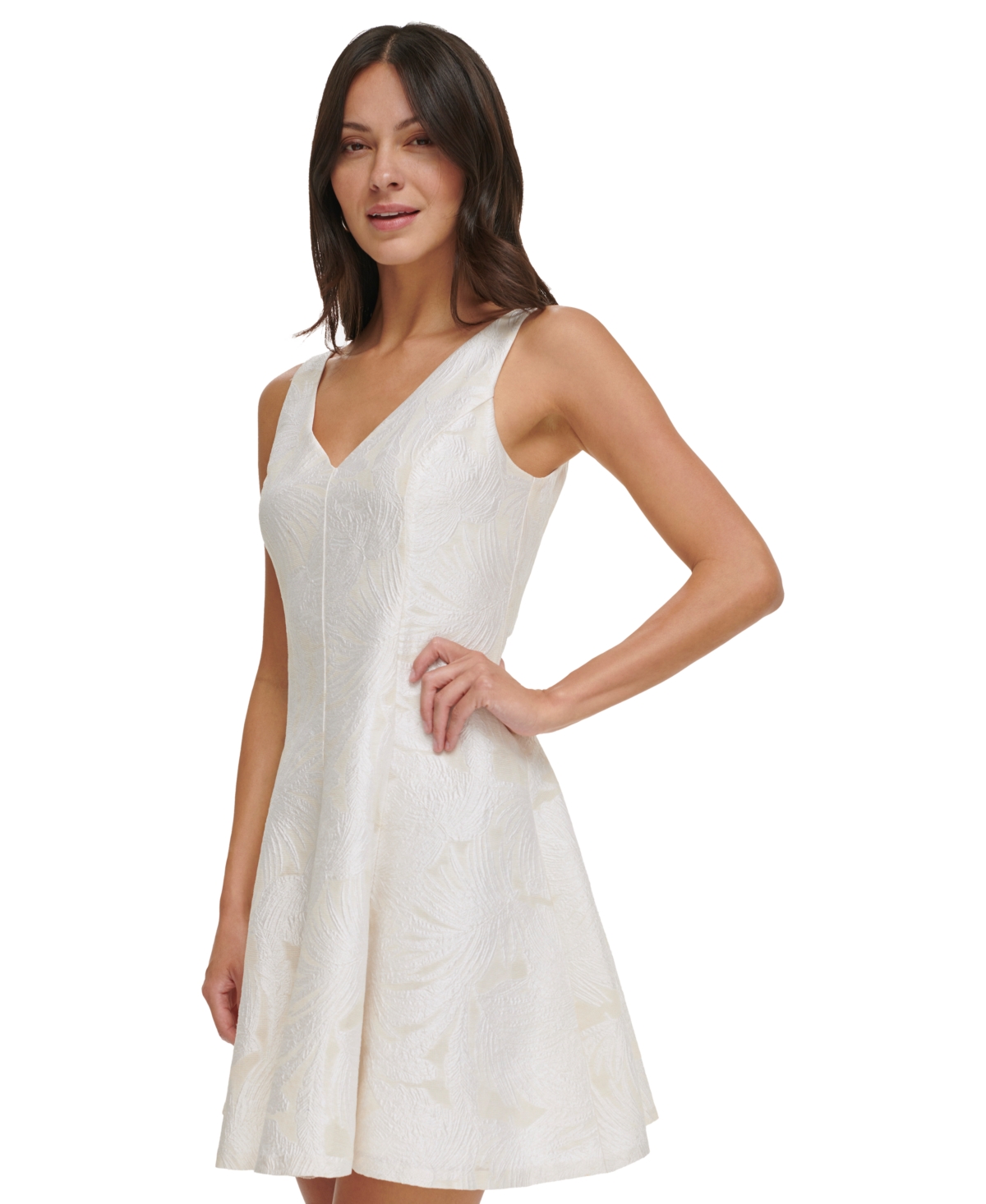 Shop Dkny Women's Floral Jacquard Sleeveless Dress In Cream