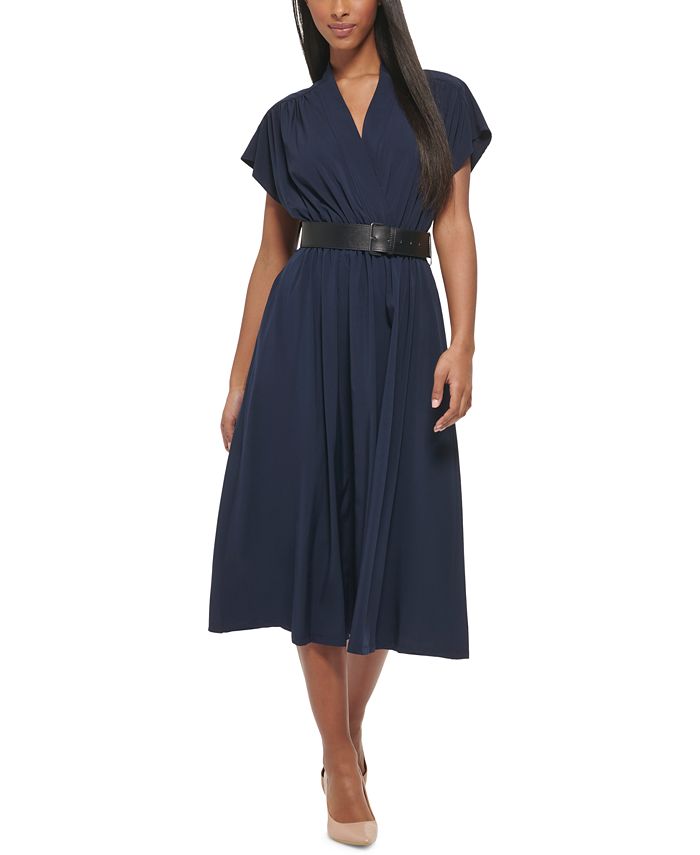 Calvin Klein Women's Belted Cap-Sleeve Midi Dress - Macy's