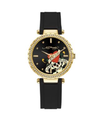 Ed Hardy Women's Quartz Matte Black Silicone Strap Analog Watch 36mm ...