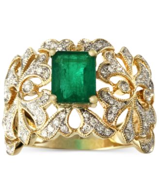 EFFY&reg; Emerald (1-3/8 ct. t.w.) & Diamond (1/3 ct. t.w.) Openwork Statement Ring in 14k Gold