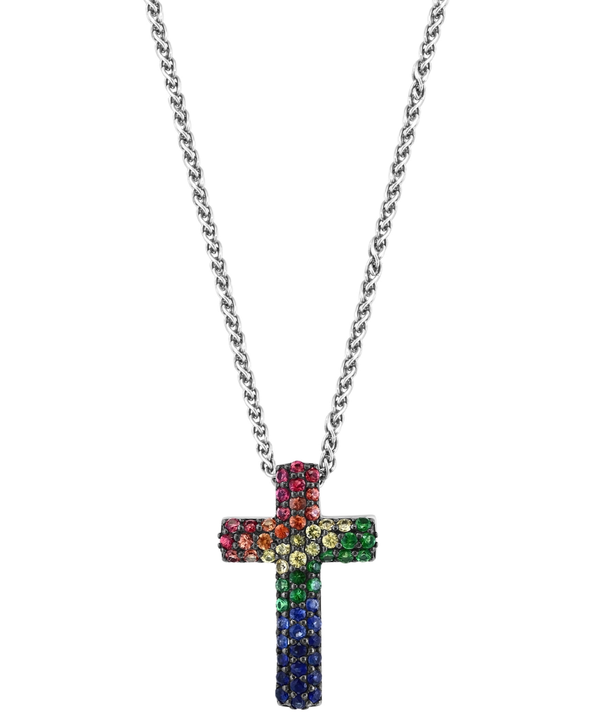 Shop Effy Collection Effy Multi-gemstone Cross 18" Pendant Necklace (1 Ct. T.w.) In Sterling Silver