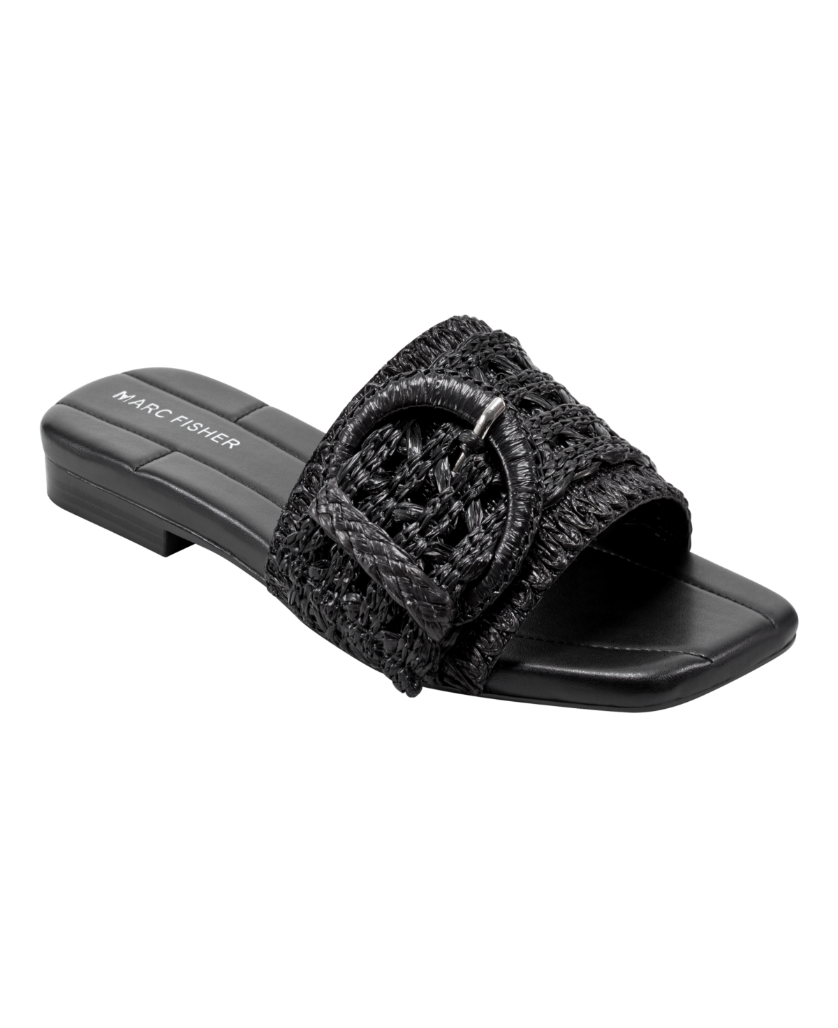 Shop Marc Fisher Women's Loree Square Toe Slip-on Flat Sandals In Black