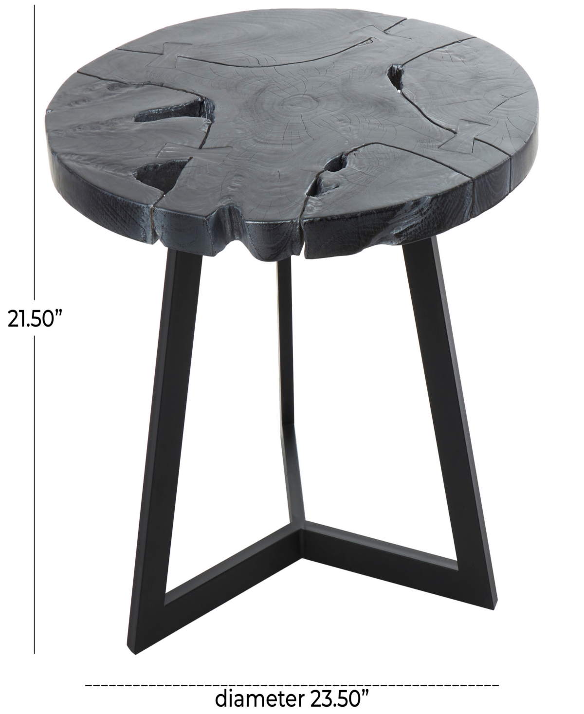 Shop Rosemary Lane 24" X 24" X 22" Teak Wood Geometric Handmade Live Edge Black Metal Base Accent Table